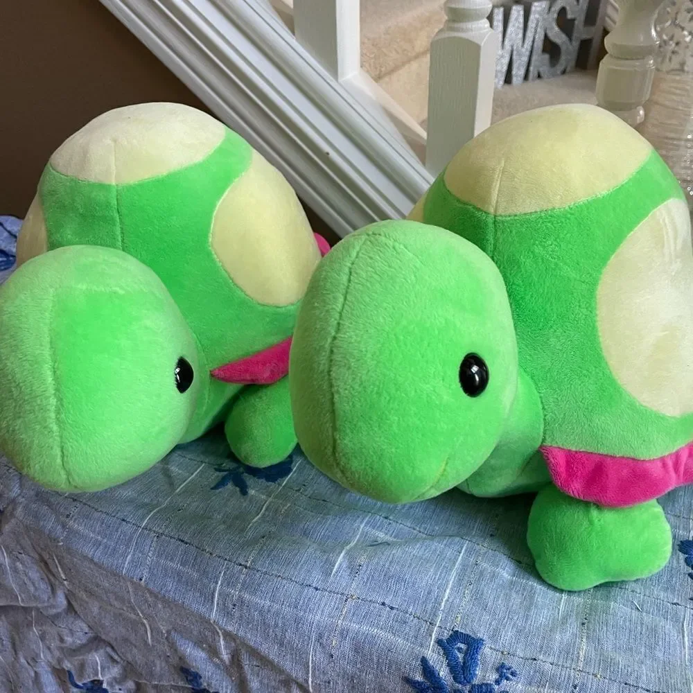 2 Adorable Plush Turtles Pink and Green
